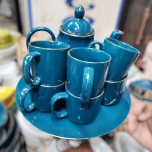 CERAMIC TEA OR COFFEE MUG & KETTLE SET WITH PLATTE 8 PCS