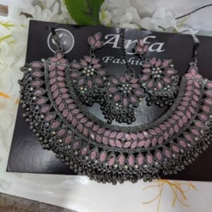 Stone With Kundon Antique Metal  Necklace Set For Women/ Jewellery Set